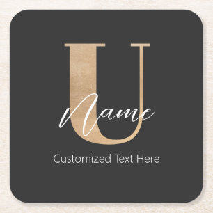 Posavasos Cuadrado De Papel Moderno Monogramado inicial U & Name personalizado