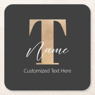 Posavasos Cuadrado De Papel Moderno Monogramado Primer T & Nombre Personalizad