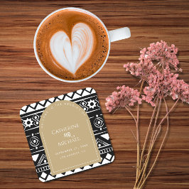 Posavasos Cuadrado De Papel Moderno Patrón Boho Arco Boda Oro
