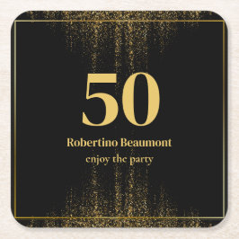 Posavasos Cuadrado De Papel Moderno Purpurina de la Frontera de Oro Negro 50 c