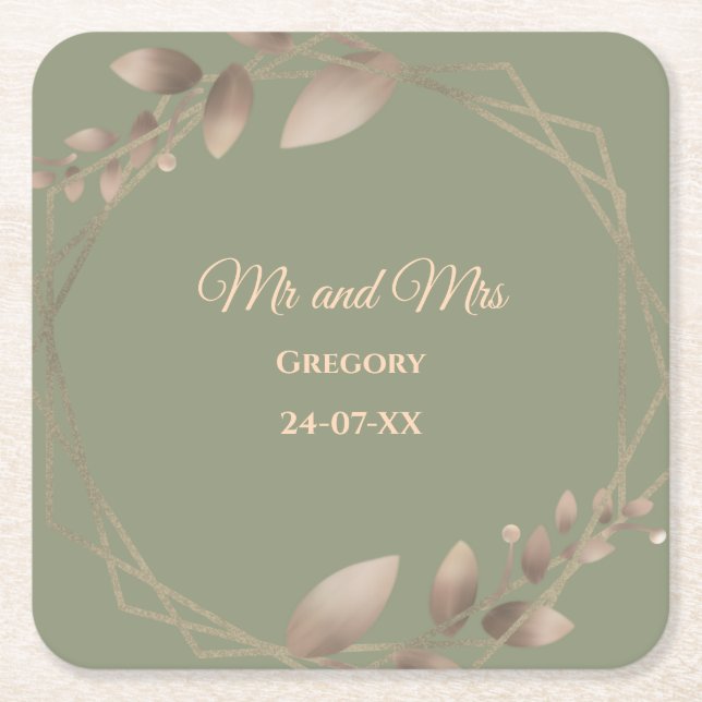 Posavasos Cuadrado De Papel Moderno Sencillo sabio botánico elegante oro verde (Anverso)