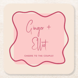 Posavasos Cuadrado De Papel Moderno y audaz marco ondulado Magenta Saludos Bod