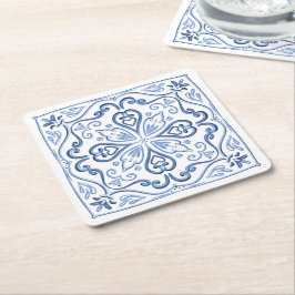 Posavasos Cuadrado De Papel Moderno y elegante azul turbio y blanco