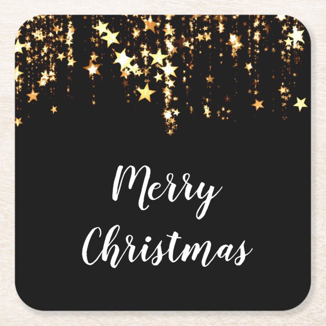Posavasos Cuadrado De Papel moderno y elegante Estrellas de oro de Navidad (Anverso)