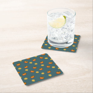 Posavasos Cuadrado De Papel moderno y fresco patrón de calabaza amarillo palab
