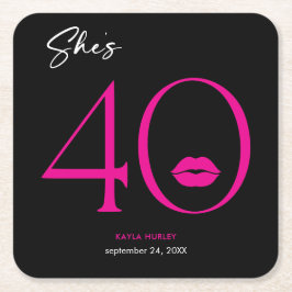 Posavasos Cuadrado De Papel Moderno y minimal Lips rosadas ella cumple 40 años