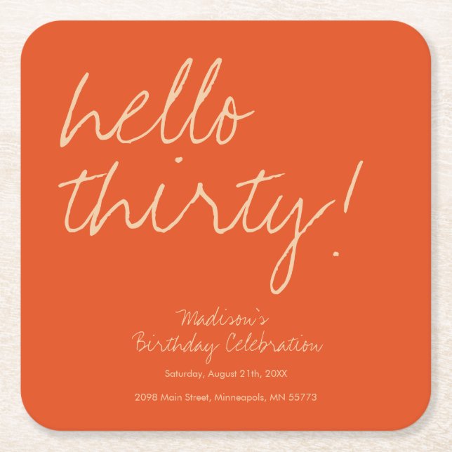 Posavasos Cuadrado De Papel Moderno y sencillo cumpleaños número 30 (Anverso)