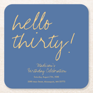 Posavasos Cuadrado De Papel Moderno y sencillo cumpleaños número 30