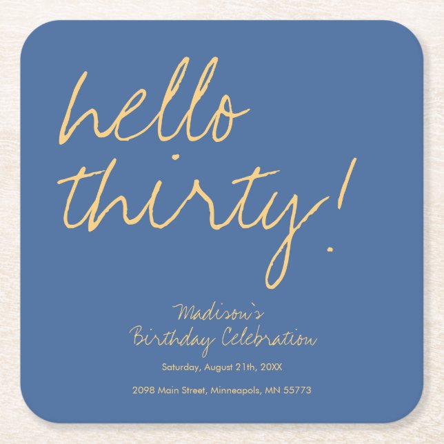 Posavasos Cuadrado De Papel Moderno y sencillo cumpleaños número 30 (Anverso)