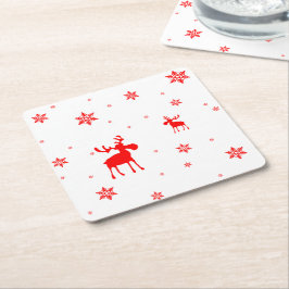 Posavasos Cuadrado De Papel Modernos y simples copos de nieve de alce rojo