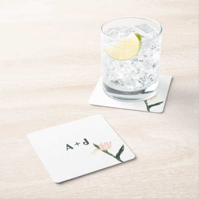 Posavasos Cuadrado De Papel Modren blush pink floral (In situ)