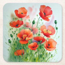 Posavasos Cuadrado De Papel Mohnblumenwiese, Aquarell -