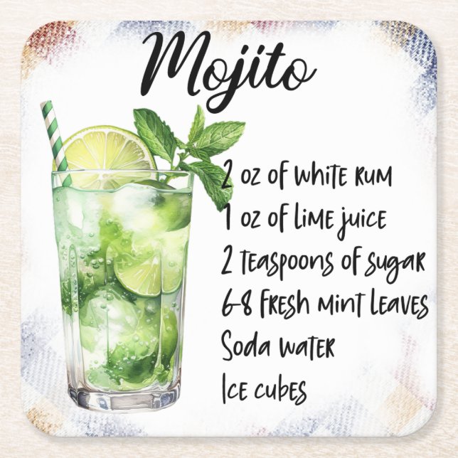Posavasos Cuadrado De Papel Mojito (Anverso)