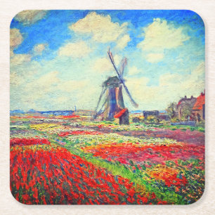 Posavasos Cuadrado De Papel Molino de viento Monet Tulips