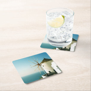 Posavasos Cuadrado De Papel Molino de viento Santorini, Grecia