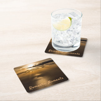 Posavasos Cuadrado De Papel Momentos románticos puesta de sol foto del océano 