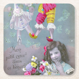 Posavasos Cuadrado De Papel Mon petite coeur dans ce baiser 2