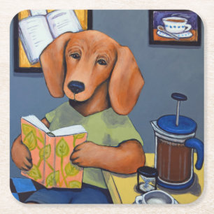 Posavasos Cuadrado De Papel Monasterio de café de Dachshund
