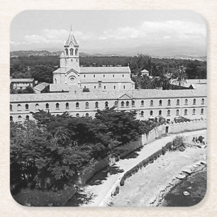 Posavasos Cuadrado De Papel Monasterio vintage de la isla de Saint-Honorat en