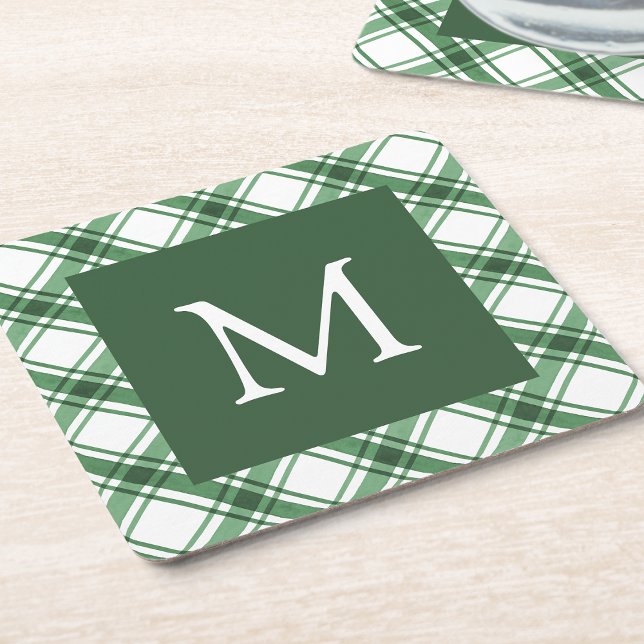 Posavasos Cuadrado De Papel Monastre verde y blanca (Green and White Coaster
)