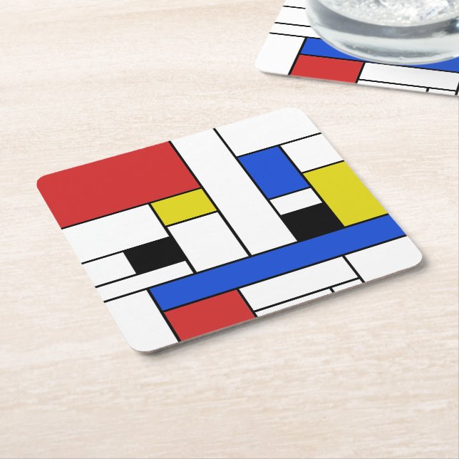 Posavasos Cuadrado De Papel Mondrian alinea los prácticos de costa cuadrados (En perspectiva)