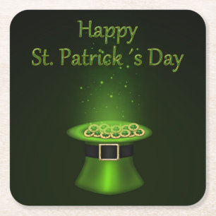 Posavasos Cuadrado De Papel Monedas del gorra del día de St Patrick - práctico