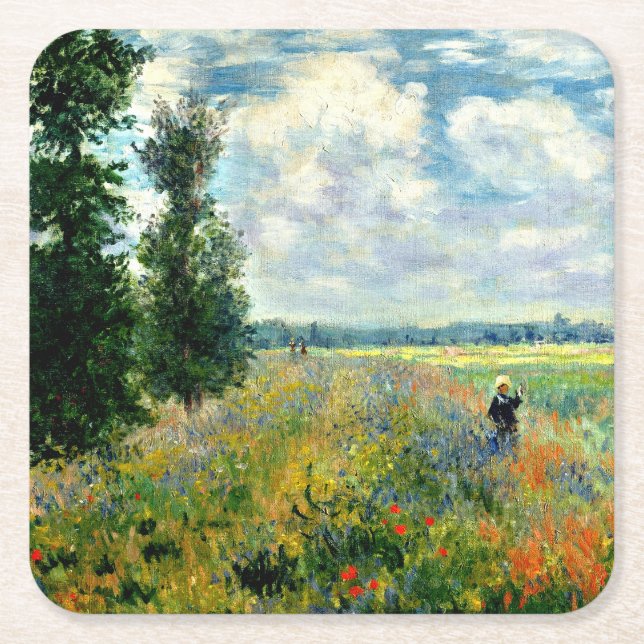 Posavasos Cuadrado De Papel Monet - Campo de amapolas, Argenteuil (Anverso)