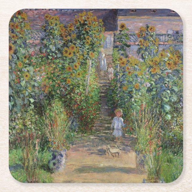 Posavasos Cuadrado De Papel Monet Garden Vetheuil Impresionim Pintura (Anverso)