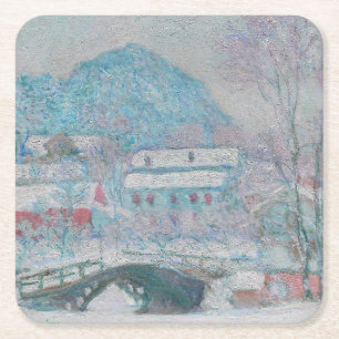 Posavasos Cuadrado De Papel Monet - Noruega, pueblo de Sandviken en la nieve