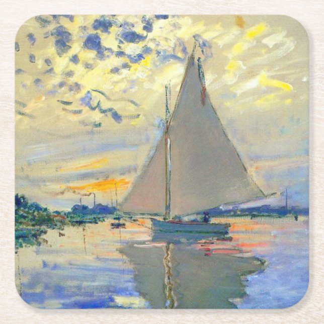 Posavasos Cuadrado De Papel Monet Sailboat en Le Petit-Gennevilliers (Anverso)