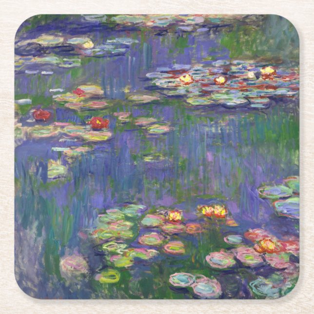 Posavasos Cuadrado De Papel Monet Water Lilies Masterpiece Pintura (Anverso)