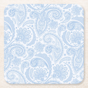 Posavasos Cuadrado De Papel Mono azul blanco lindo con estampado de paisley