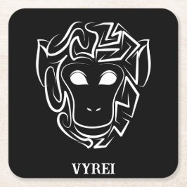 Posavasos Cuadrado De Papel Mono tribal blanco y negro