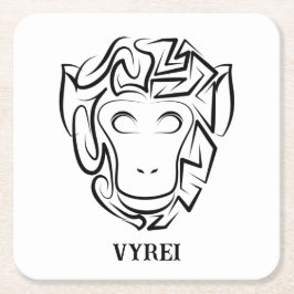 Posavasos Cuadrado De Papel Mono tribal blanco y negro