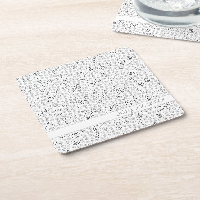 Posavasos Cuadrado De Papel Monochromatic Black Geometric Swirls Pattern (En perspectiva)