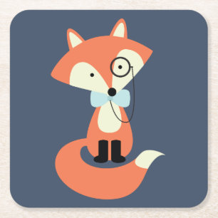 Posavasos Cuadrado De Papel Monocle Hipster Red Fox