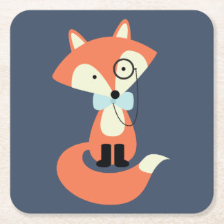 Posavasos Cuadrado De Papel Monocle Hipster Red Fox