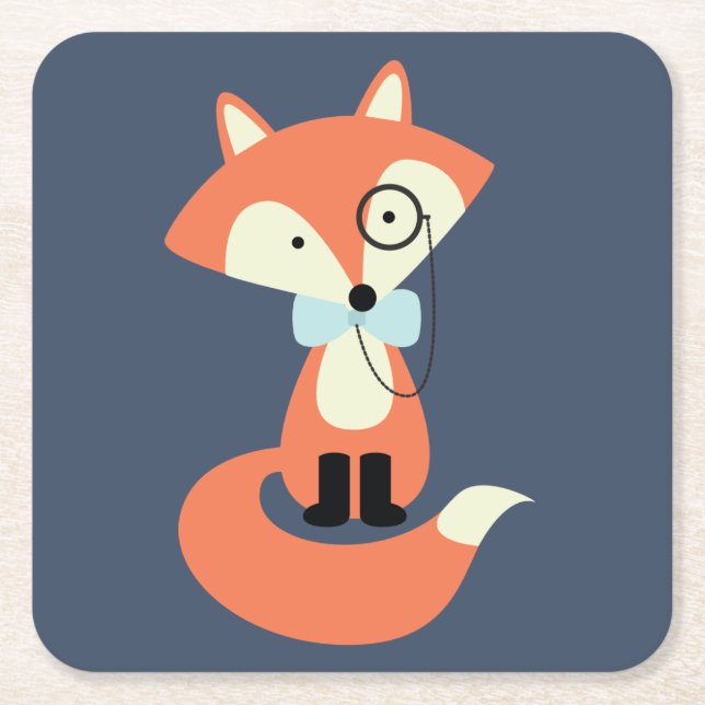 Posavasos Cuadrado De Papel Monocle Hipster Red Fox (Anverso)