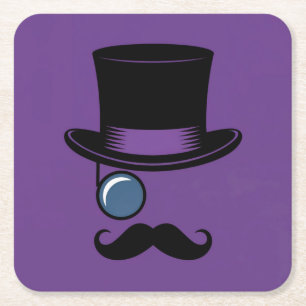 Posavasos Cuadrado De Papel Monocle morado Gorra Monocle Mustache Coaster Set