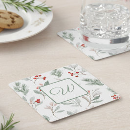 Posavasos Cuadrado De Papel Monogram Winter Botanical Paper Drink Coaster