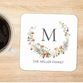 Posavasos Cuadrado De Papel Monograma acuarela sinusal Floral Botánica