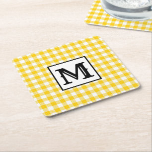 Posavasos Cuadrado De Papel Monograma amarillo dorado moderno