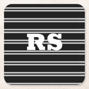 Posavasos Cuadrado De Papel Monograma blanco en negrita, líneas gris claro sob