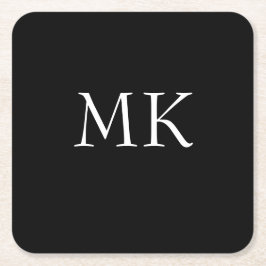 Posavasos Cuadrado De Papel Monograma blanco negro