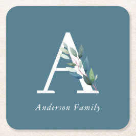 Posavasos Cuadrado De Papel Monograma Botánico Delicado