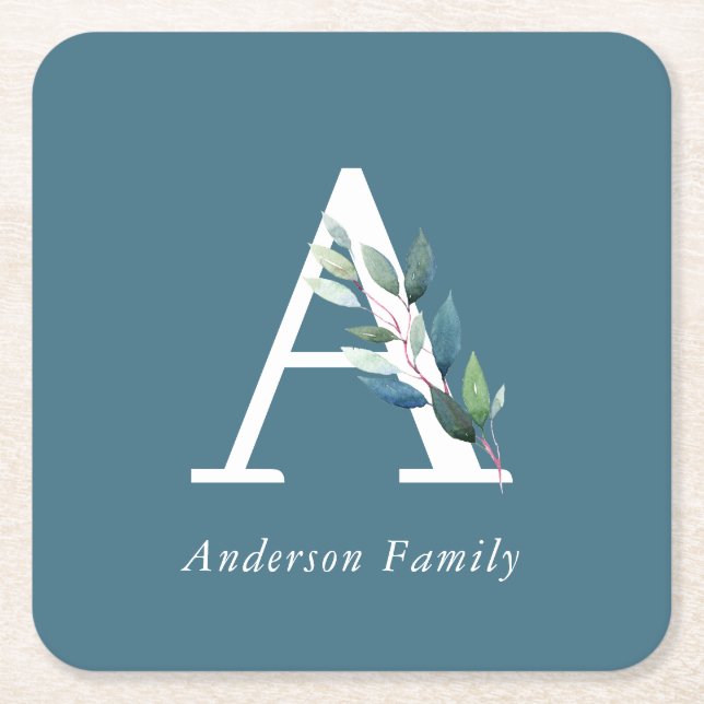 Posavasos Cuadrado De Papel Monograma Botánico Delicado (Anverso)