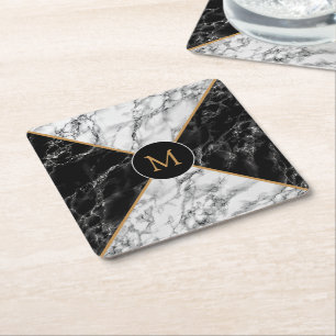 Posavasos Cuadrado De Papel Monograma Carta Papel Monograma Monstruo Mármol Bl