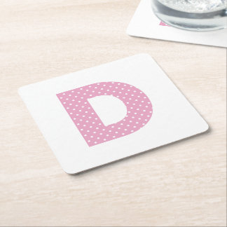 Posavasos Cuadrado De Papel Monograma D Negrita de Lunares Blancos y Rosa Clar