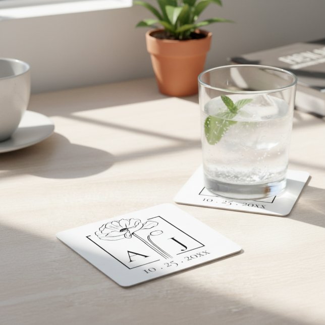 Posavasos Cuadrado De Papel Monograma de amapola (Poppy Monogram Square Paper Coaster)