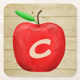 Posavasos Cuadrado De Papel Monograma de Apple Rojo